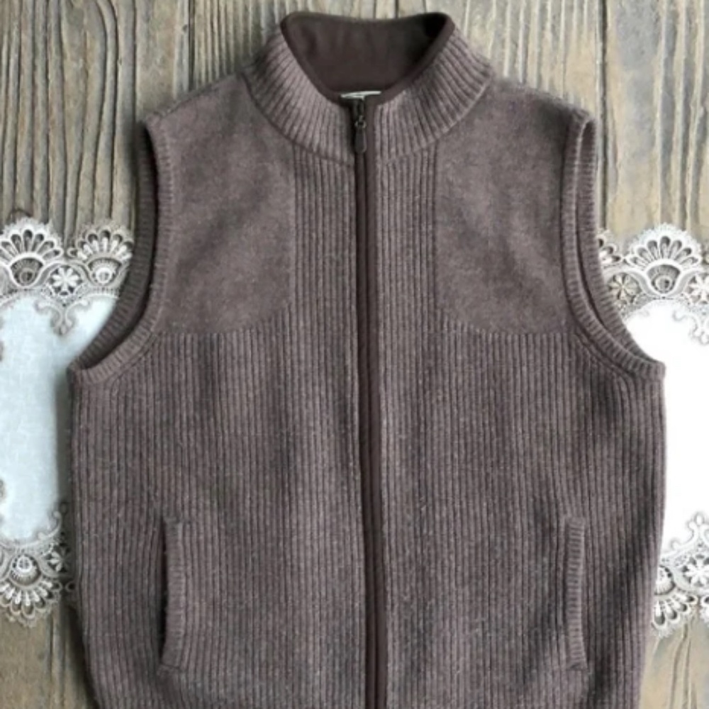Men’s LL Bean Merino Lambswool Zip Front Knit Vest Size Large-Reg